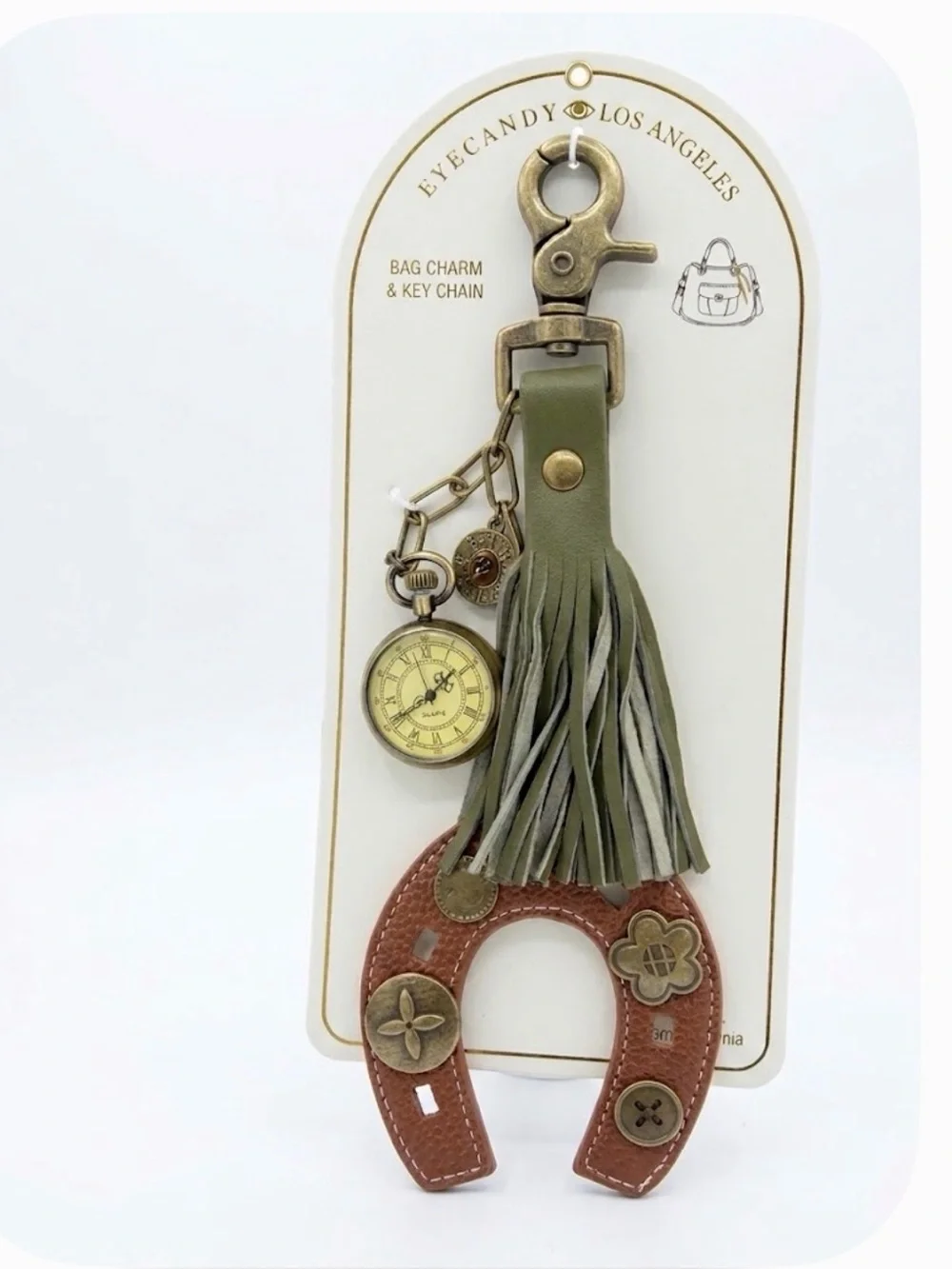 NWT ⚜️🤎⚜️ Eye Candy LA Horseshoe & Pocket Watch Keychain Bag Charm